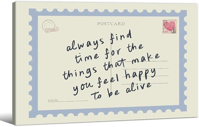 Positive Affirmations Quotes Wall Art Blue Preppy Postcard Poster 16X24 inch Framed Always Find Time Horizontal Canvas Prints Retro Happy Home Wall Decor
