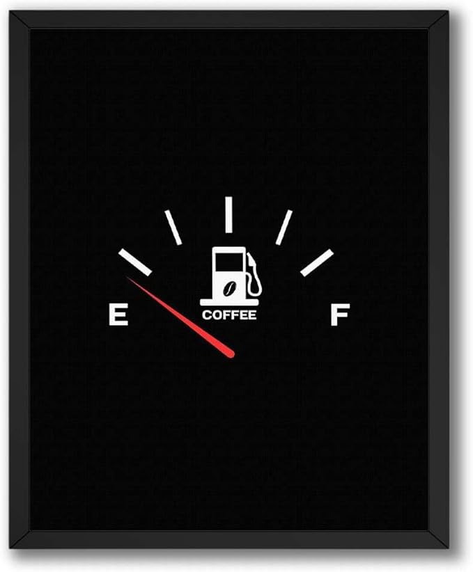 InkFlow Posters Coffee Gauge Poster - Minimal Fuel Meter Illustration - Modern Caffeine Humor Design - Kitchen Office Wall Decor Accent - Fun Graphic Art Print - 11x14 Unframed Canvas Print