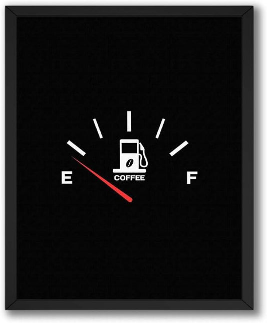 InkFlow Posters Coffee Gauge Poster - Minimal Fuel Meter Illustration - Modern Caffeine Humor Design - Kitchen Office Wall Decor Accent - Fun Graphic Art Print - 24x32 Unframed Canvas Print