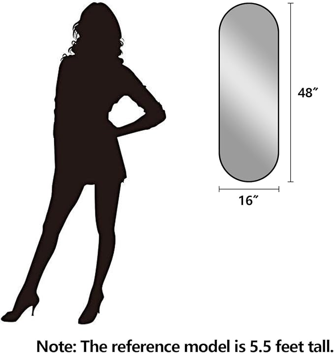 Oval Full Length Mirror, 48"×16" Wall-Mounted Mirror with Metal Frame, Ultra-Clear Explosion-Proof, Simple and Classic Deco for Cloakroom/Bedroom/Living Room, Black
