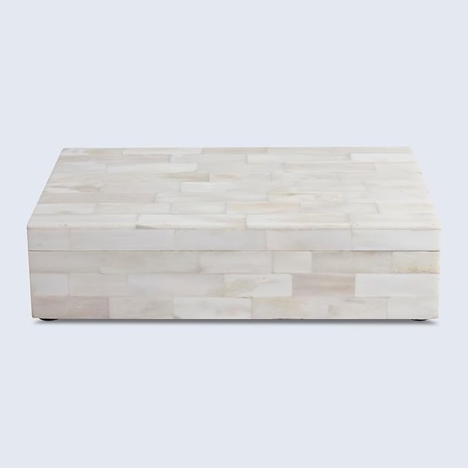 Handicrafts Home Large Decorative Storage Box with Lid – 10x6x2.5” Coffee Table Organizer, Keepsake- Decorative Boxes for Home Decor, Stylish Decorative Box for Office Decor- Classic Plain- White