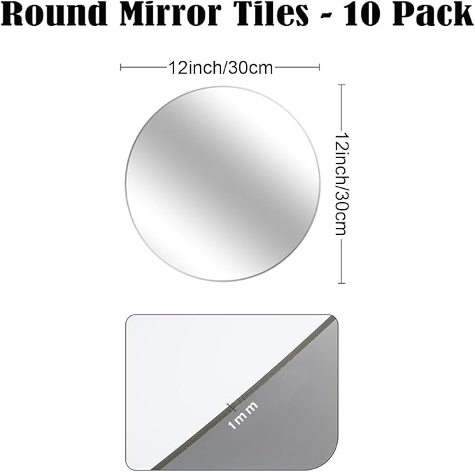 10 Pack Round Mirrors for Centerpieces, 12inch Acrylic Circle Mirror Centerpieces for Tables, No Glass Mirror Tiles for Wall Table Wedding Centerpieces Mirror Plates for Candle Decorations