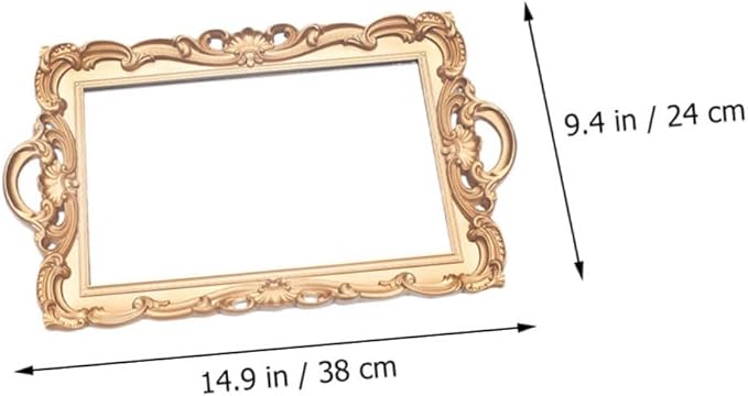 Hemobllo European Mirror Tray Vintage Golden Rectangular Cosmetics Storage Plate Retro Makeup Organizer for Vanity and Home Décor