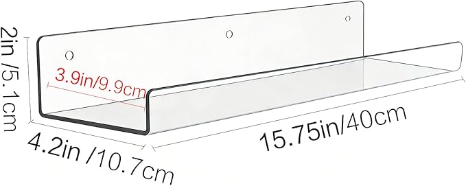 Acrylic Floating Shelves, 15.7 Inch Clear Wall Mounted Display Ledge, Invisible Bookshelf for Nursery, Makeup Organizer, Vinyl Records, 2-16 Pack (8)
