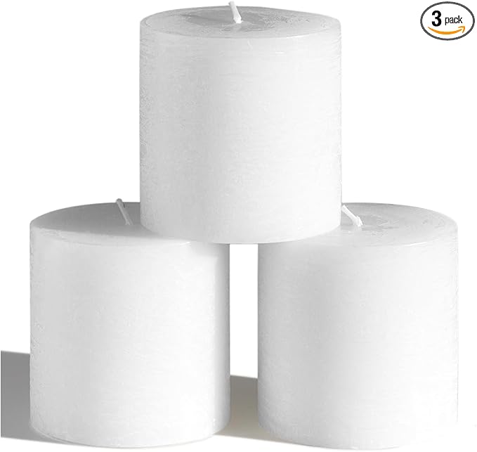 CANDWAX 3x3 Pillar Candles Set of 3 - Rustic Unscented No Drip White Candles for Home Decor, Weddings, Centerpieces