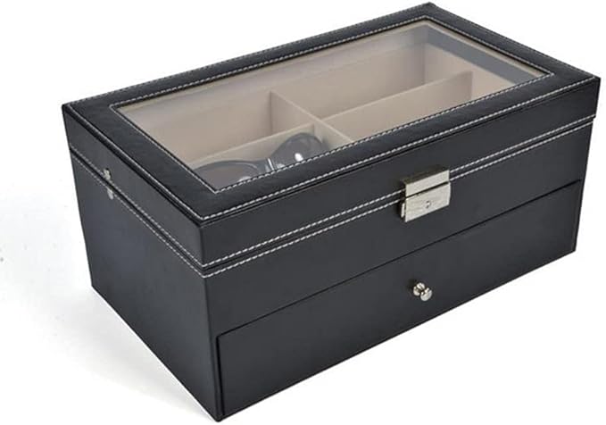 Makeup Organizers 12-Compartment Black Jewelry Box Storage Box Leather Double-Layer Jewelry Display Cabinet Lockable Storage Box Jewelry Case