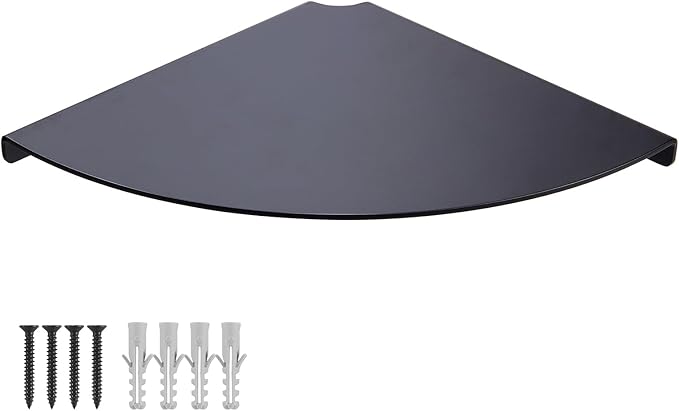 Corner Shelf - Heavy Duty 3.0mm Aluminum Alloy Wall Mounted Floating Shelf for Bathroom, Kitchen, Living Room, Office, Bedroom & Dorm - Black