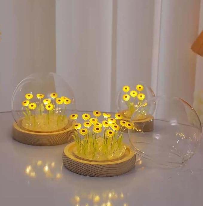 ONXE Sunflowers Flower Lamp,Sunflowers Night Light,Birthday Mothers Day Gifts for Girlfriend Mom Women Her Wife Sister Girls Grandma,Artificial Flower Table Lamp in Glass Dome (USB Powered)