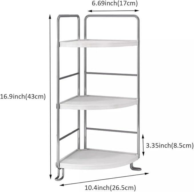 Generic 3-Tier Corner Storage Shelf Bathroom Countertop Organizer Stackable Makeup Storage., Small, White and Silver