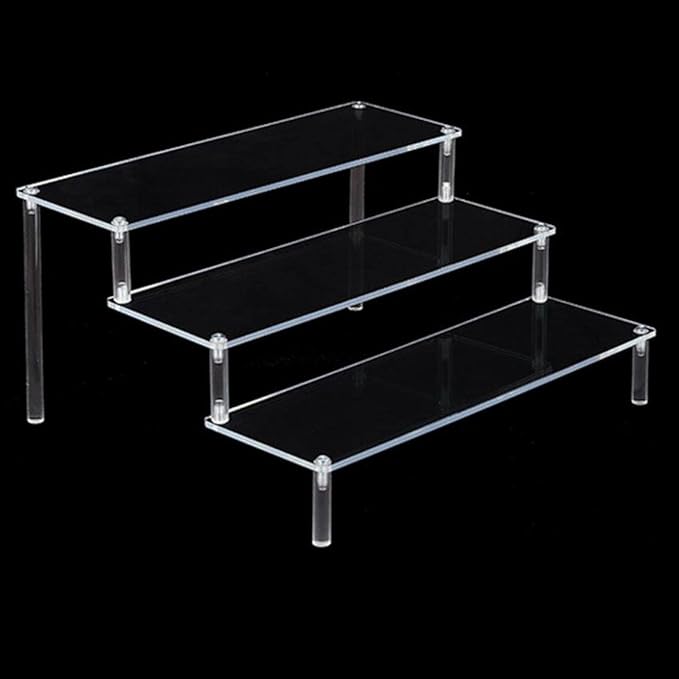 Acrylic Action Figure Display Stand 3 Step Perfume Cupcake Organizer Tray Holder Display Shelf for Makeup Doll - Clear Transparent Toy Model Shelf Risers for - 29.5x27.5x15cm