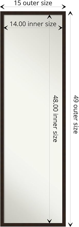 Amanti Art Brown Full Length Mirror for Door, 49x15 Carlisle Espresso Narrow Tall Wall Mirror Full Length, Mounted to Door or Closet Wall with no Visible Brackets, Country Rustic Wood Frame, Bedroom