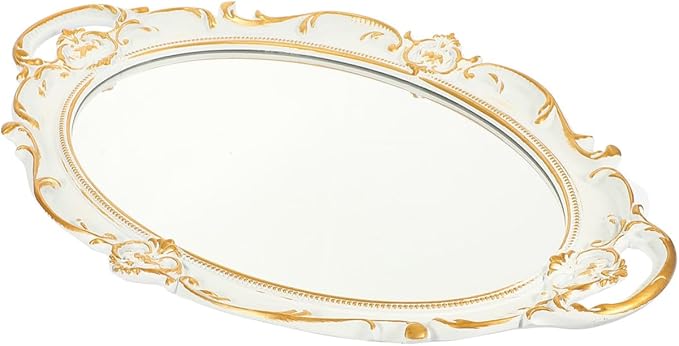IMIKEYA European Style Vintage Mirror Tray Elegant Makeup Organizer for Home Decor and Photography Retro Storage Plate for Vanity Coffee Table and Giving