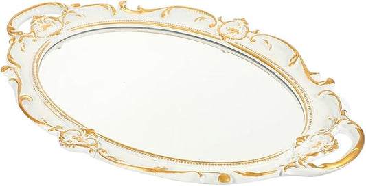 IMIKEYA European Style Vintage Mirror Tray Elegant Makeup Organizer for Home Decor and Photography Retro Storage Plate for Vanity Coffee Table and Giving