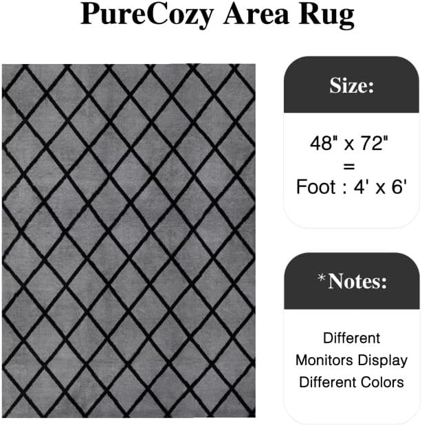 PureCozy 4x6 Checkered Rug for Living Room Grey and White Modern Soft Area Rug Fluffy Non-Slip Carpet for Bedroom Playroom Home Aesthetic Decor