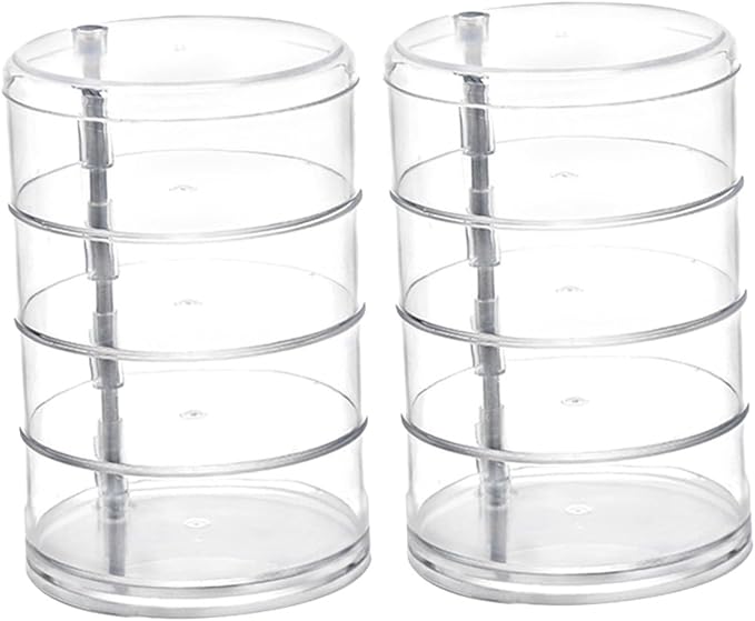 Healeved 2pcs Transparent Four-layer Circular Rotating Jewelry Storage Box Plastic Organizer for Cosmetics Beads and Items Desktop Display Container