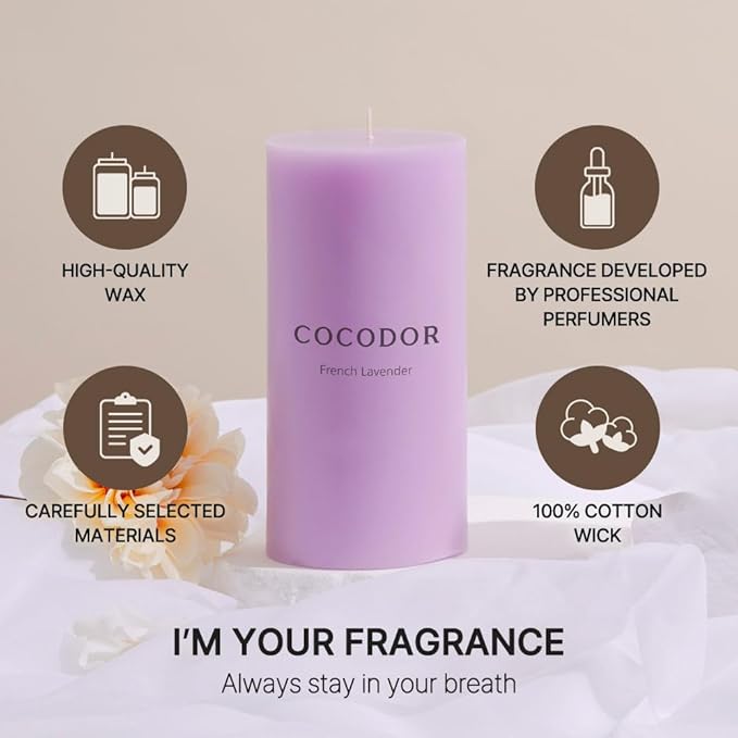 COCODOR Scented Pillar Candles, 3x6 Inch, Refreshing Air, Candle Set of 3, Long Buring 85 Hours, Candles for Weddings, Party, Dinner, Home Decor.