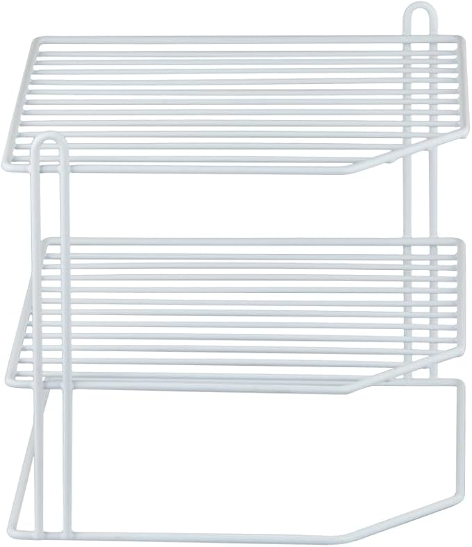 Home Basics Corner Rack, White, Vinyl Coated Steel, Rust Resistant, 2-Tier Shelf, Keeps Spices and Cups Organized, 9x9x8.5in