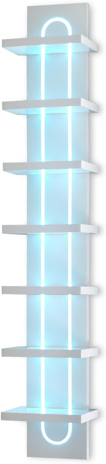 VIWODS 7 Tier Wall Shelf Unit with Light-Small Floating Shelves for Home Decor, Modern Unique Asymmetric Design for Bedroom & Living Room Storage