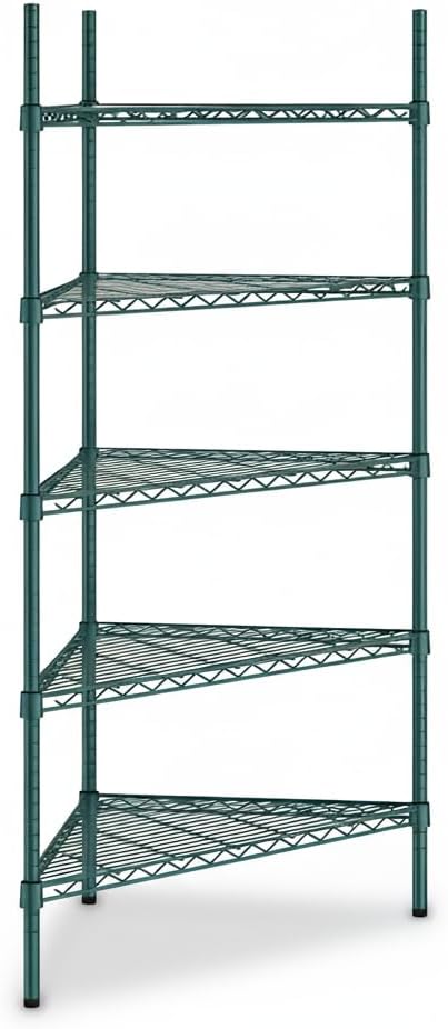 33" W x 24" D x 64" H NSF Green Triangle Heavy Duty Corner Shelving Kit, 5-Shelf Adjustable Wire Rack