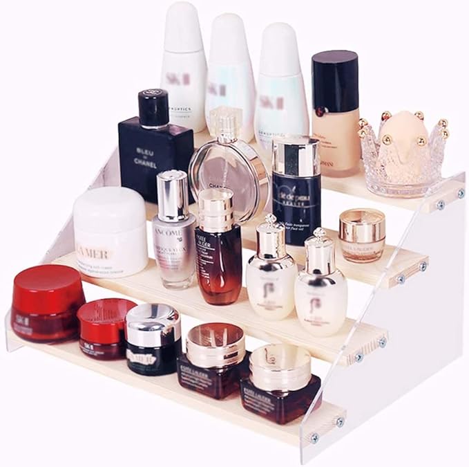 2/3/4 Layer Clear Acrylic Wooden Storage Rack Ladder Dessert Cake Display Rack Jewelry Display Stand Makeup Organizer (4 Layer 21.5x16x20.5cm)