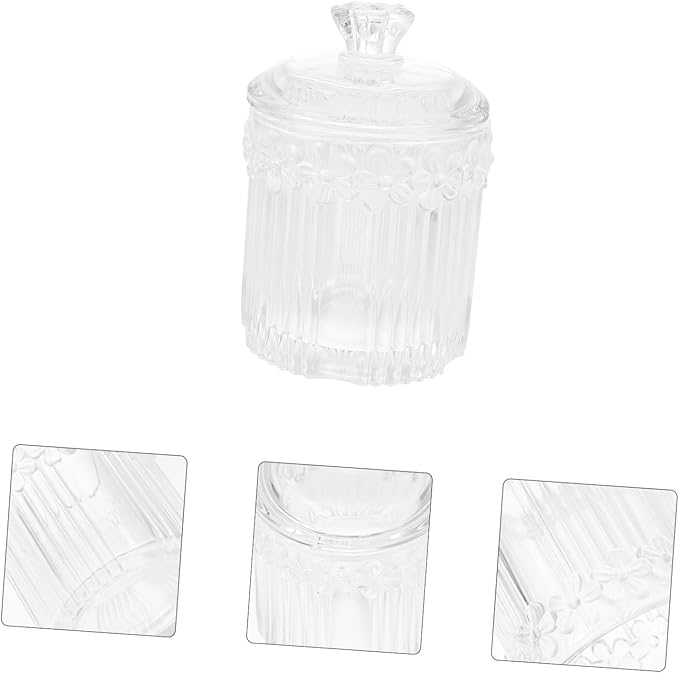 GLEAVI Retro Embossed Glass Storage Box for Swabs and Jewelry Decorative Bottle Organizer for Makeup and Accessories Elegant Room Décor