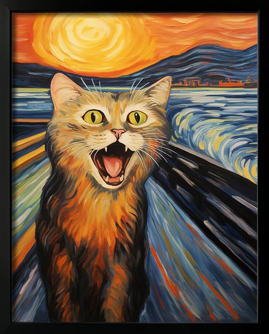 Hamduker Funny Scream Cat Wall Art Decor Famous Art - Cute Preppy Cat Wall Art Picture Aesthetics Decor for Nursery Kids Bedroom Living Room Aesthetic (Size: 8''x10''x1pcs)