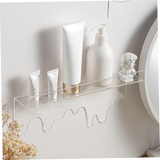 DOITOOL Clear Acrylic Wall Floating Shelf 2-Pack Wall-Mounted Storage Rack for Cosmetics Makeup Brush Organizer Bathroom Kitchen Living Room Display 11.81X5.90X2.55 Inches