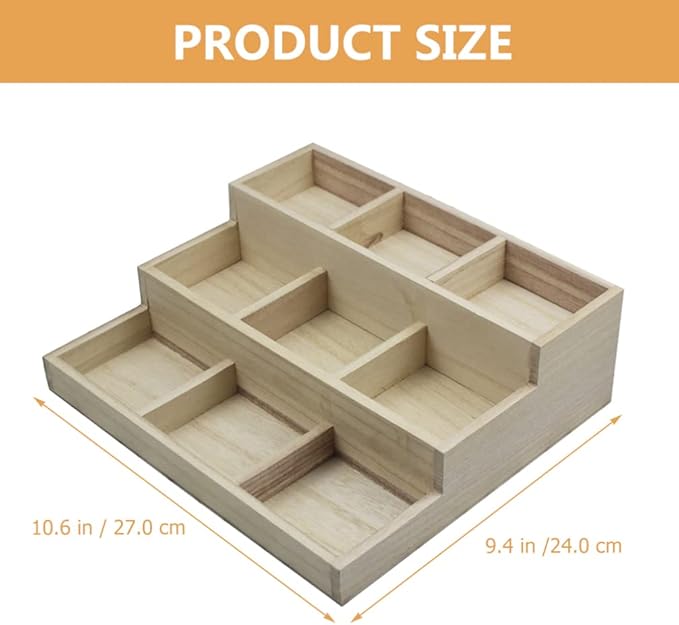 Office Decor Wooden Makeup Organizer Rustic Desk Cosmetic Storage Divided Box Brushes Eyebrow Holder Jewelry Earring Necklace Organizer for Home Bathroom Bedroom Desk Organizer