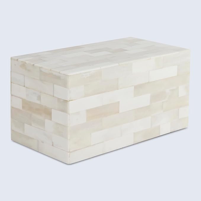 Handicrafts Home Decorative Storage Box with Lid– 10x5x5” Modern Home Decor Organizer, Memory Box & Jewelry Storage- Decorative Boxes for Living Room & Shelf Decor- Classic Plain- White