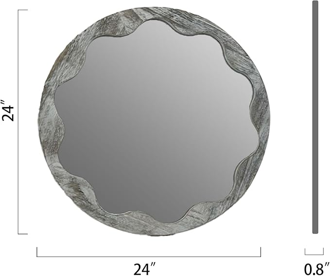 Round Wood Mirror 24 Inch,Circle Mirror with Wood Frame for Wall,Rustic Natural Wooden Frame Decorative Round Boho Wall Mirror for Bathroom Bedroom Living Room