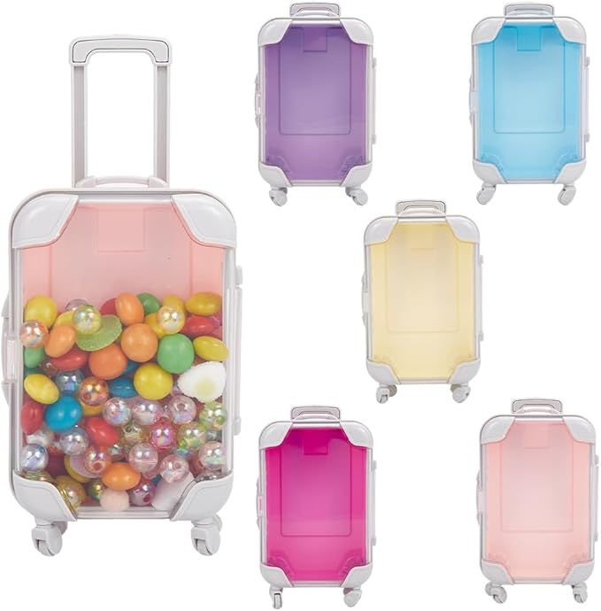 5Pcs 5 Colors Mini Suitcase Gift Box Bulk Empty Eyelash Packaging Boxes Small Colorful Luggage Party Favor ABS Plastic False Lash Storage Organizer for Eyelash Candy Makeup Travel Tool Women