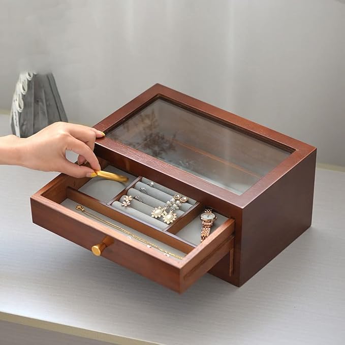 Makeup Organizers Jewelry Box Retro Drawer Jewelry Box Double/Triple Storage Box Ring Earring Necklace Bracelet Storage Box Built-in Flocking 11.81 inches Jewel