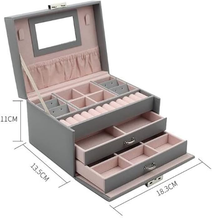 Multifunctional Ring,Leather Jewelry Box Organizer, Necklace, and Makeup Display Case, Large Jewelry Storage Box for Rings, Earrings, Bracelets, and Cufflinks, 13.5x18.3x11.5cm
