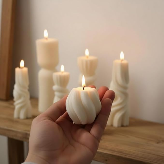 Threlaco 6 Pcs Pillar Candles Decorative Modern Aesthetic Ribbed Candle Set Cute Soy Wax Scented Ribbed Decor Commemorative Gift for Home Decoration(White, 2.36-6.89 Inch)