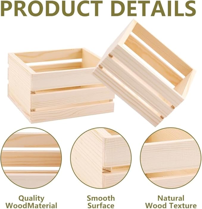 GRETJOB 6PCS 5" Wooden Crates, Nesting Rustic Wood Storage Boxes Set, Farmhouse Decorative DIY Craft Containers for Home, Office, Bathroom, Closet Display and Organization (6 PCS)