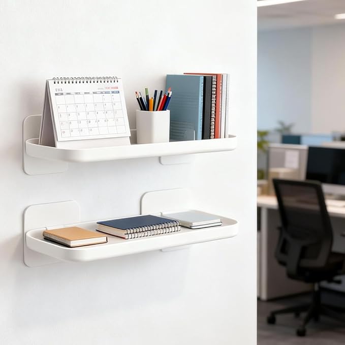2pc Wall Mounted Floating Shelf, Acrylic Display Ledges with Edge Design, Small Space-Saving Display & Organizer for Living Room, Bathroom, Gaming Room, Office (White)