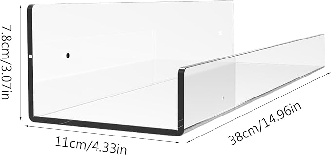 2pcs Acrylic Floating Shelves Adhesive Invisible Wall Shelf No Drilling Organizer for Bathroom Bedroom Clear Display Makeup Organizer