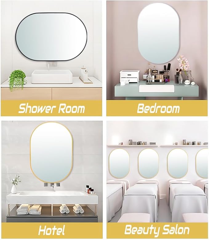 SCWF-GZ 30x20 Mirror Runway Oval Wall Mounted Aluminum Alloy Metal Frame Rectangle Mirrors for Entryway Bedroom Bathroom Living Room 30 20 inch Silver