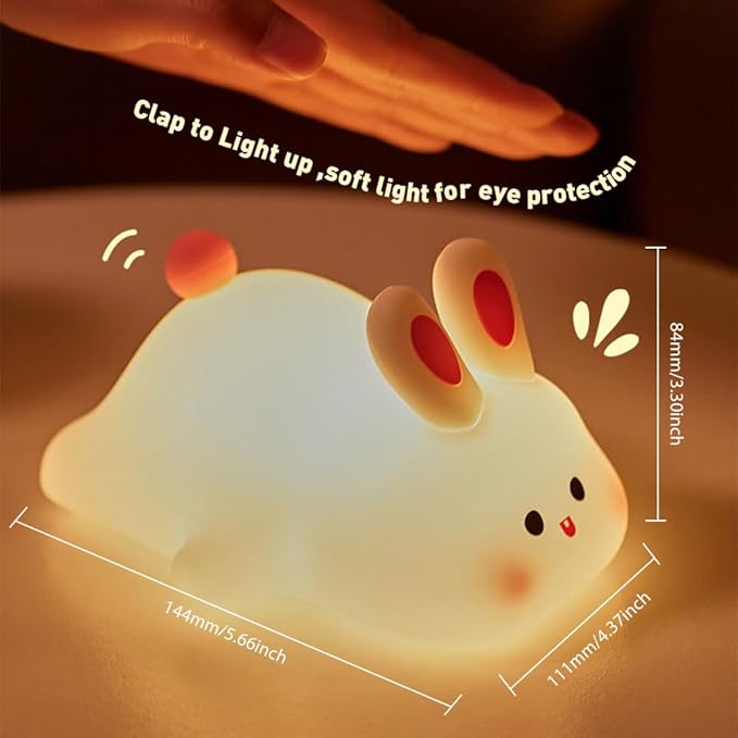 IFTHFOUR Bunny Night Light - 16 Color Kawaii Silicone Lamp, Rechargeable Dimmable Nursery Light, Soft Touch Rabbit Nightlight for Toddler Room, Baby Bedside Lamp for Girls and Boys