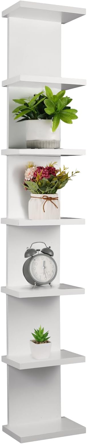 7 Tier Wall Shelf Unit - 43“ Lack Floating Shelf, Display Floating Shelves, Vertical Column Wall Decor Mount Floating Storage Home Decor Organizer Tall Tower Utility Shelves, White
