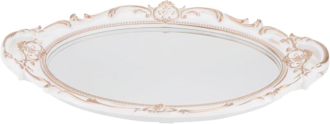 ABOOFAN Antique Oval Mirror Tray Elegant Makeup Organizer Photo Prop for Home Weddings Birthdays and Vintage Styling Convenient Dual Handles for Easy Carrying