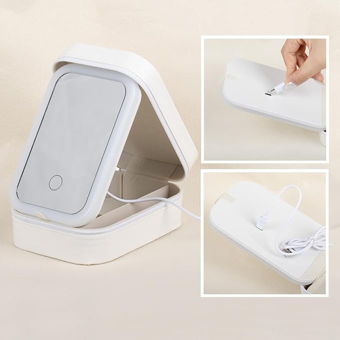BYFDIY Custom Jewelry Box With LED Light and Makeup Mirror Leather Travel Jewelry Case Organizer Personalized Birth Flower Name Jewelry Boxes For Women