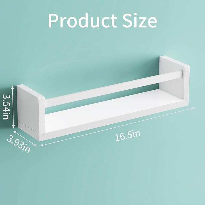 Fixwal Floating Book Shelves for Wall, 16.5 Inch Nursery Book Shelves for Playroom Decor, Set of 4, Solid Wood Wall Mounted Shelves for Books and Toys Storage (White)