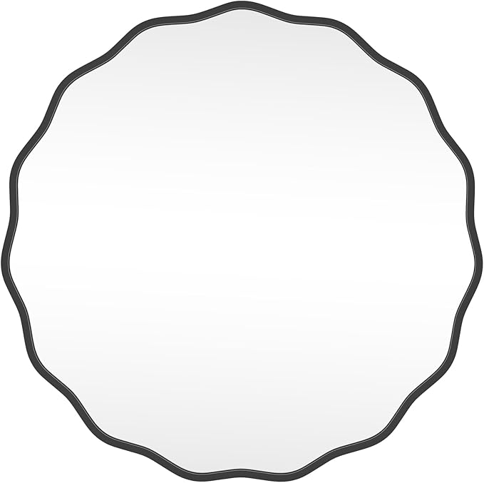 HOMECOOKIN 32 Inch Wavy Round Wall Mirror, Round Wavy Wall Mirror with Aluminum Frame for Bathroom Upgrades, Hotels, Dressing Tables,Farmhouses
