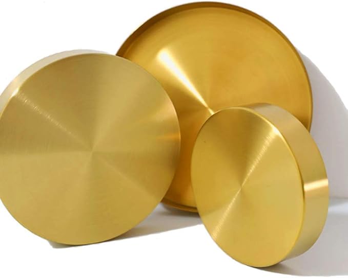 Round Brass Tray,Small Gold Decorative Tray Metal Storage Organizer Tray for Modern Home,Matte Brass Finish | 7 Inch