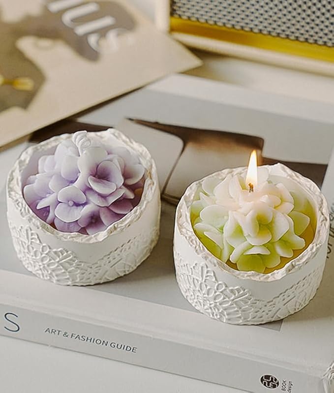 Purple Hydrangea Flower Candle - Teacher Appreciation Gifts for Women, Thank You Gift for Mom Wife on Mother's Day, Romantic Decorative Lace Cup Rustic Floral Candles, Lavender Home Fragrance