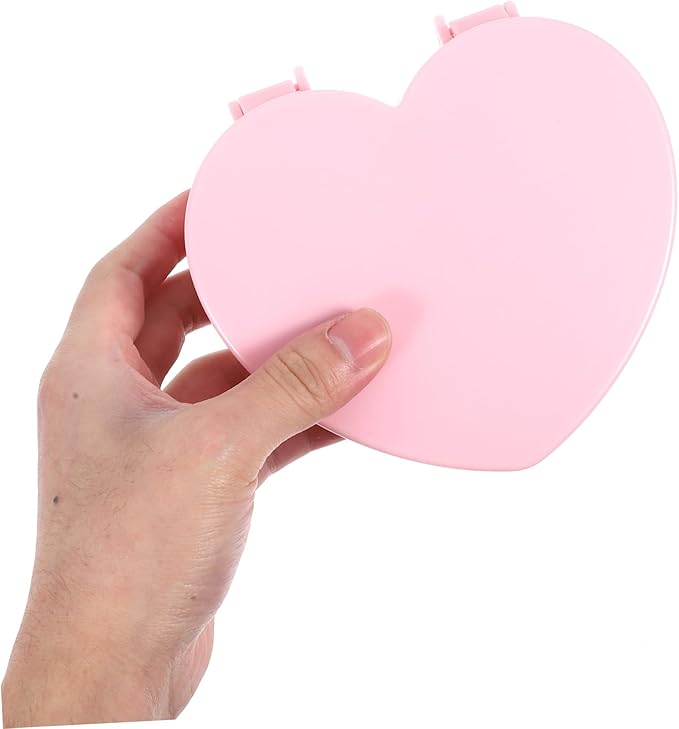 GALPADA Double Layer Heart Shaped Jewelry Box with Makeup Mirror Portable Necklace and Earrings Storage Case for Pink Trinket Organizer for Tabletop Use