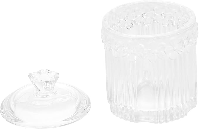 GLEAVI Retro Embossed Glass Storage Box for Swabs and Jewelry Decorative Bottle Organizer for Makeup and Accessories Elegant Room Décor