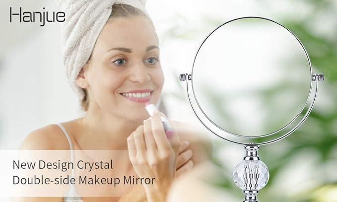 Hanjue Makeup Mirror, 360 Degree Swivel Vanity Mirror, Crystal Cosmetic Mirror, 1X/5X Magnifying Double Sided Mirror,Adjustable Makeup Mirror M020