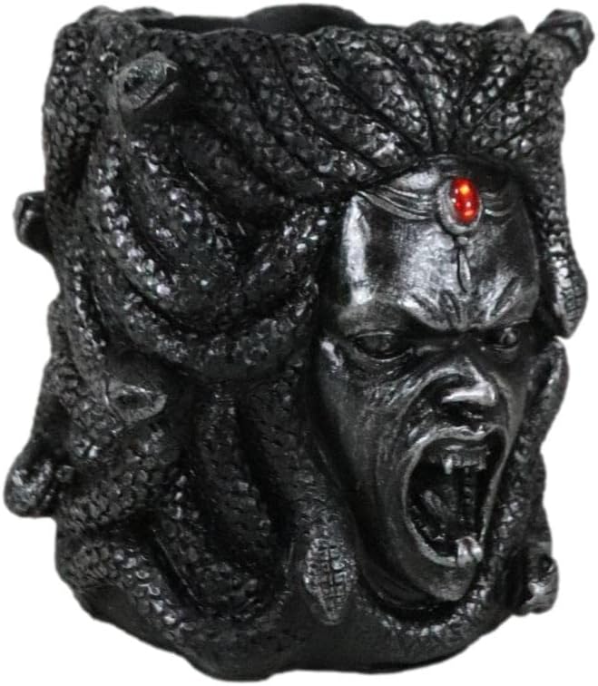 Ebros Gift Greek Mythology Gothic Gorgon Sisters Goddess Medusa With Wild Snakes Hair And Red Bloodshot Gem Head Ornament Decorative Stationery Pen Pencil Make Up Tools Organizer Holder